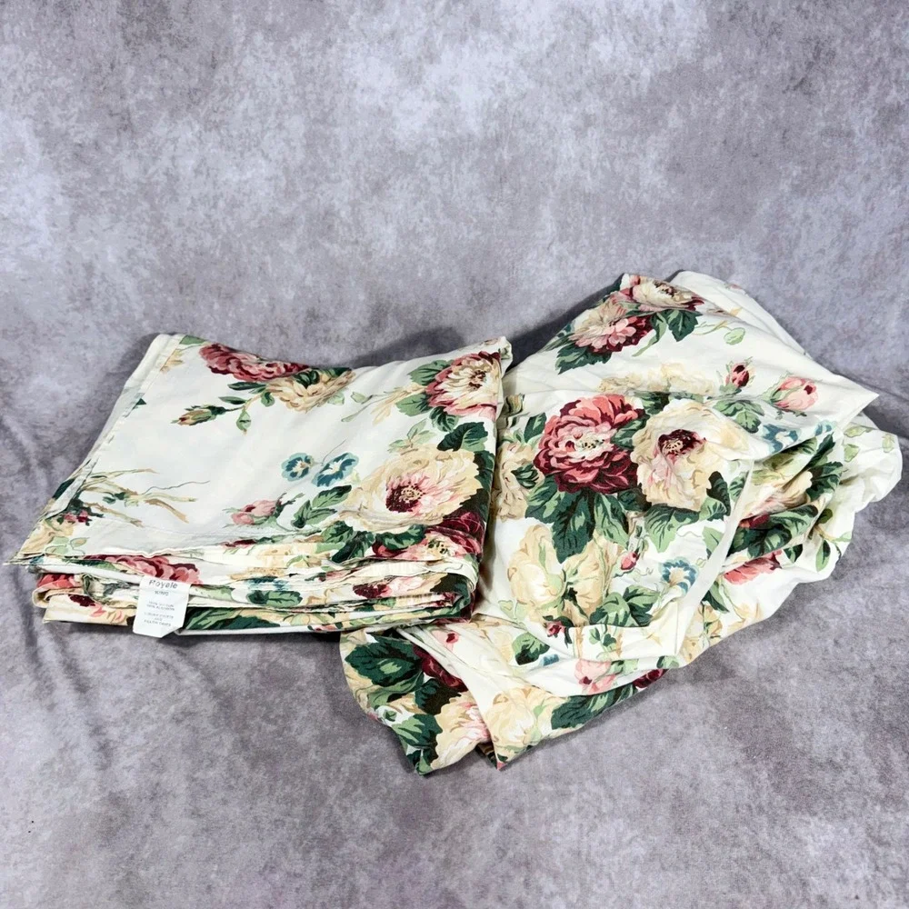 Vtg Royale Floral King Sheet Set 2pc 100% Cotton Cabbage Rose Cottage Chic USA